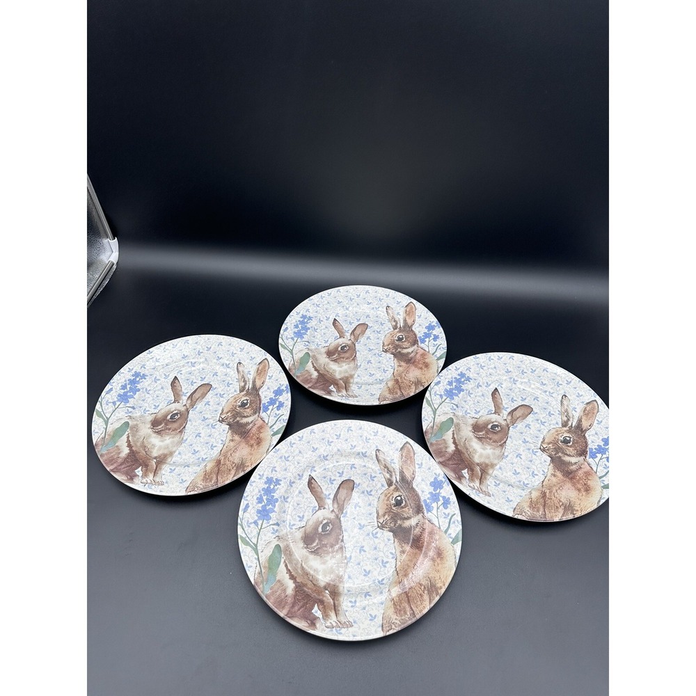 ROYAL STAFFORD HOLIDAY BLUE EASTER BUNNY‎ RABBIT DINNER PLATES DISHES, Set Of 4